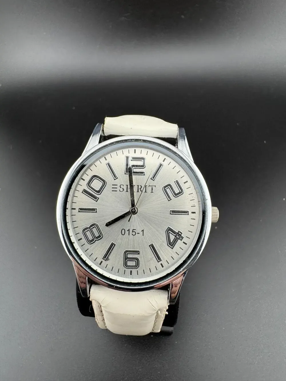 Esprit 015-1 Silver Watch, Bold Numerals, Leather Band